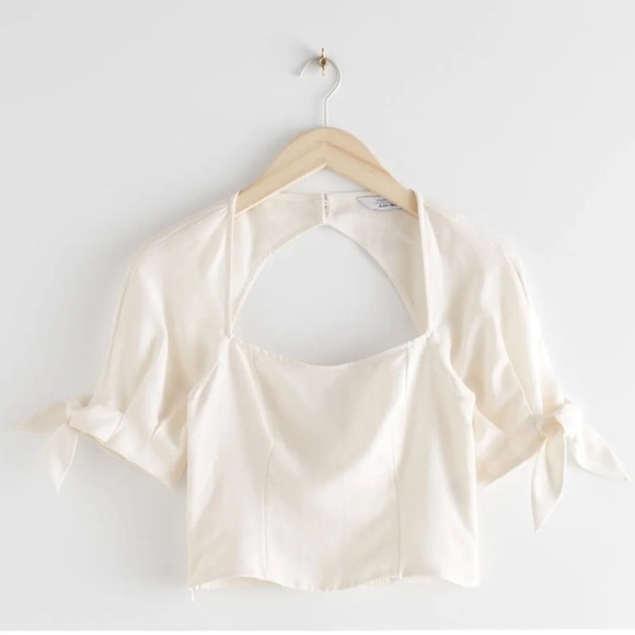 AND OTHER STORIES White Hudson Linen Blend Top 6 - Picture 2 of 9